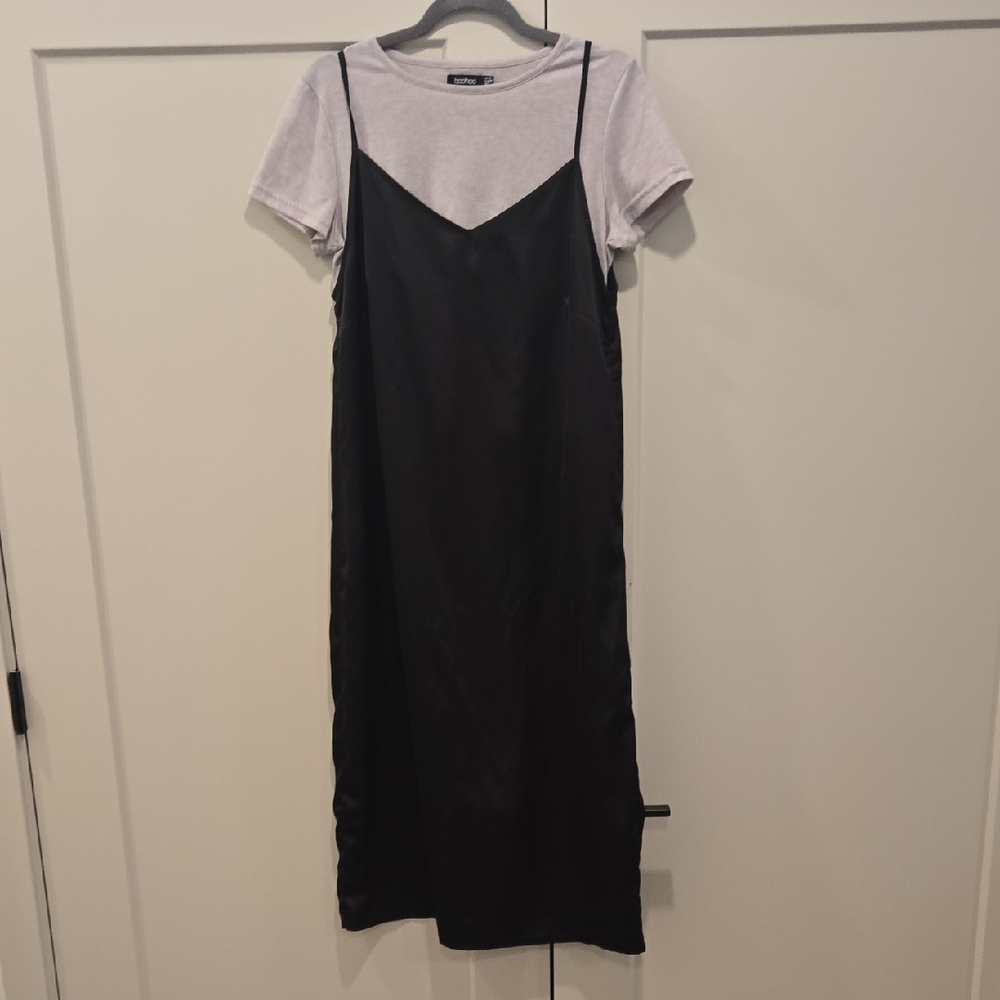 Boohoo Black Layered Midi Dress